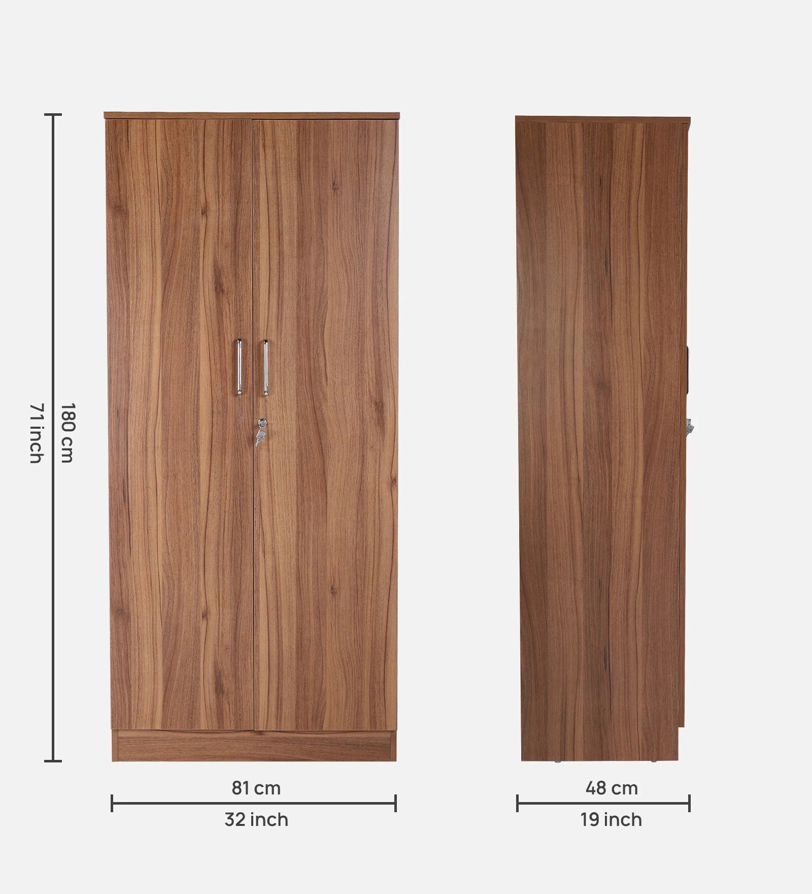 Swani Furniture Kibo 2 Door Wardrobe in Lyon Walnut Finish with Drawer – Wooden Almirah for Bedroom - Image 2
