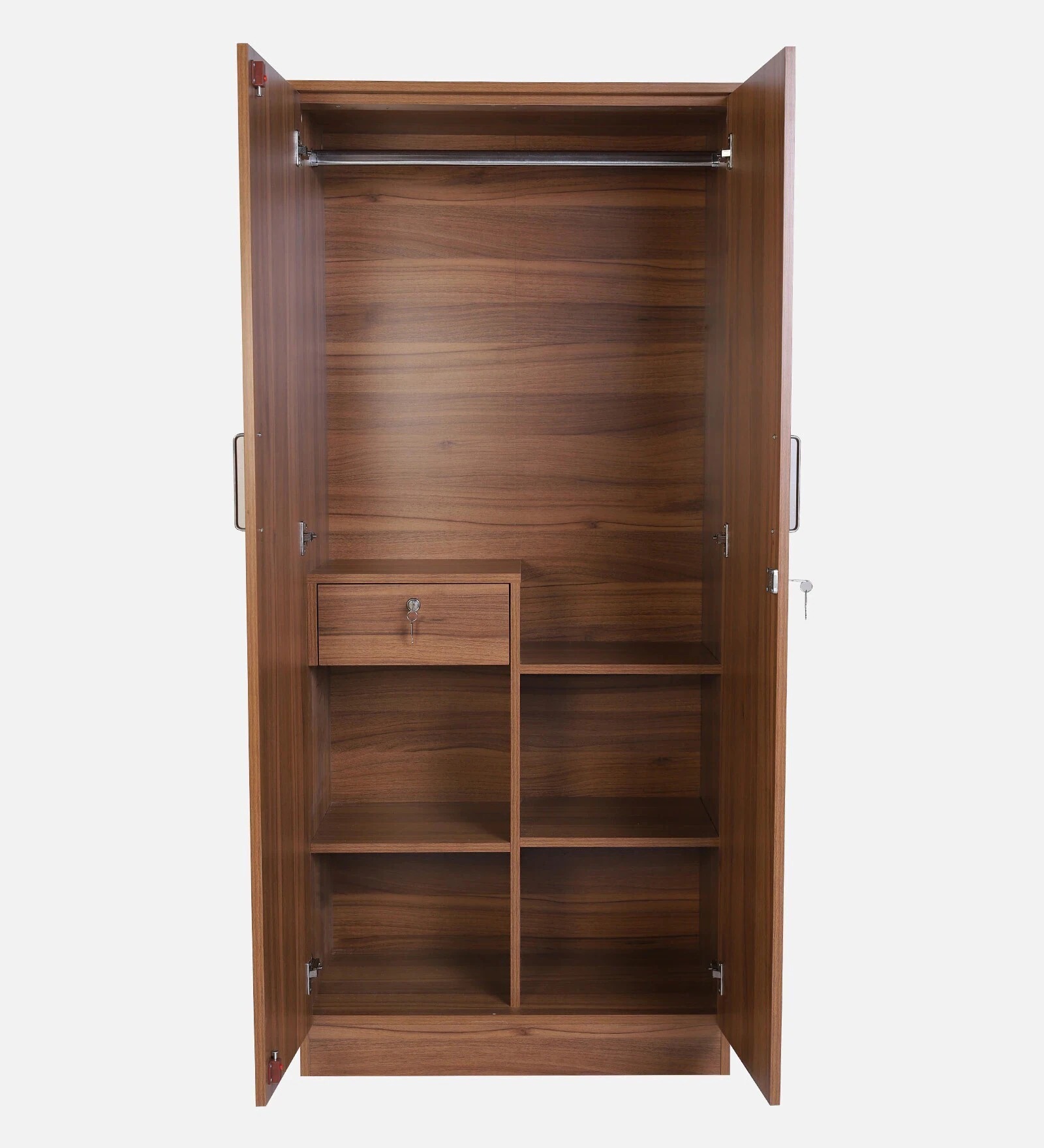 Swani Furniture Kibo 2 Door Wardrobe in Lyon Walnut Finish with Drawer – Wooden Almirah for Bedroom - Image 4