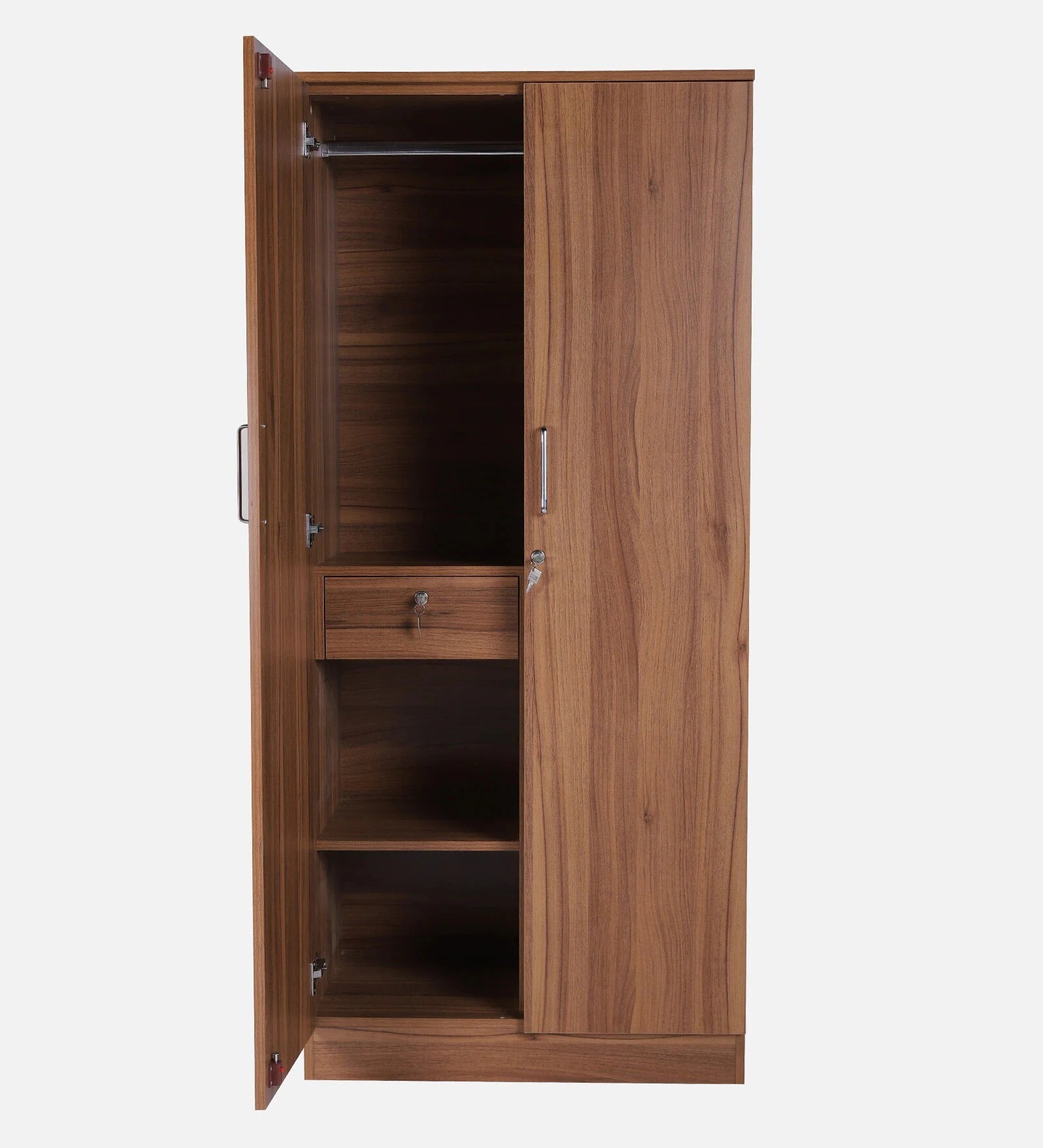Swani Furniture Kibo 2 Door Wardrobe in Lyon Walnut Finish with Drawer – Wooden Almirah for Bedroom - Image 5