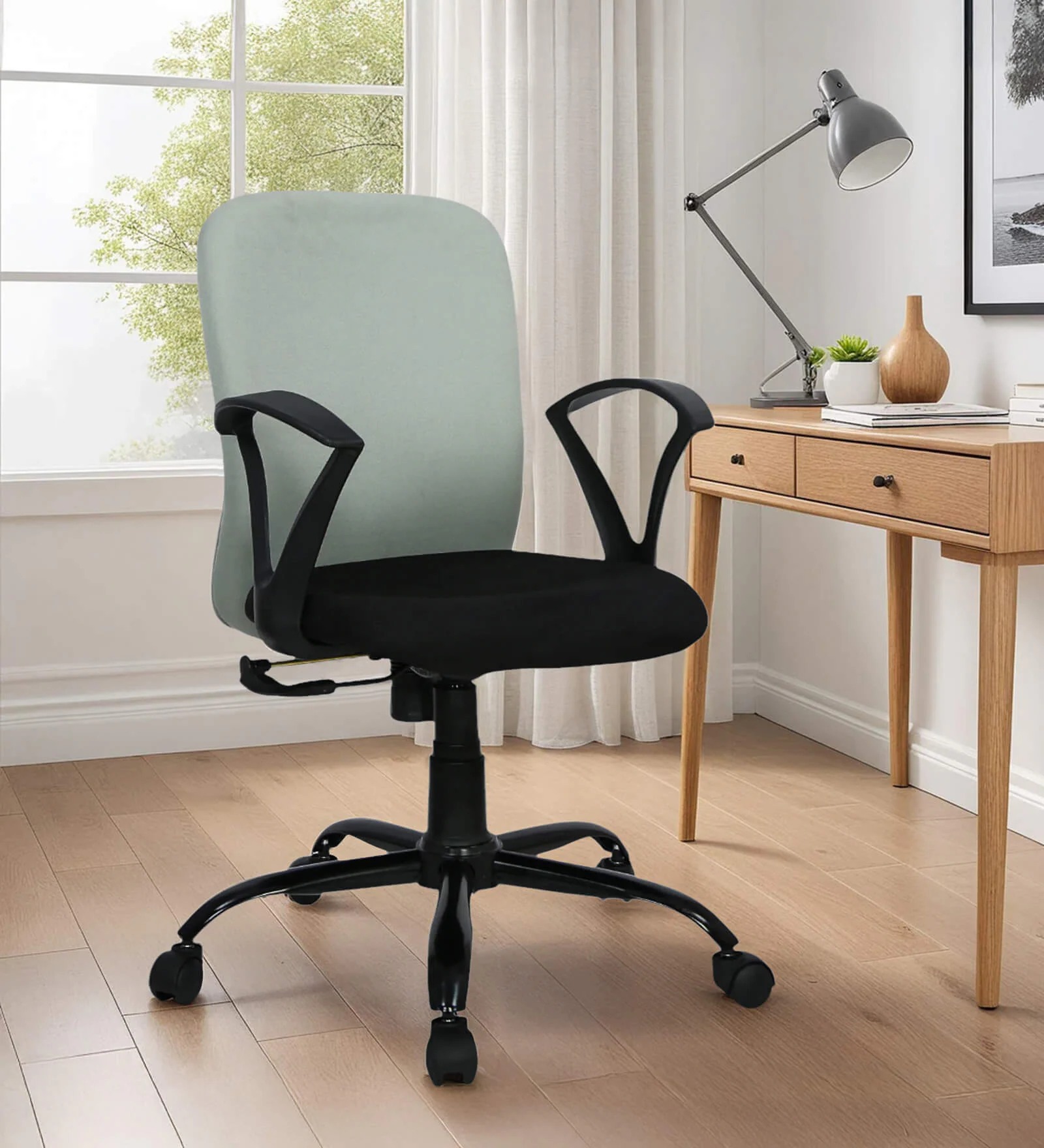 Mid Back Ergonomic Office Chair with Tilt Lock – Black & Grey | Swani Furniture