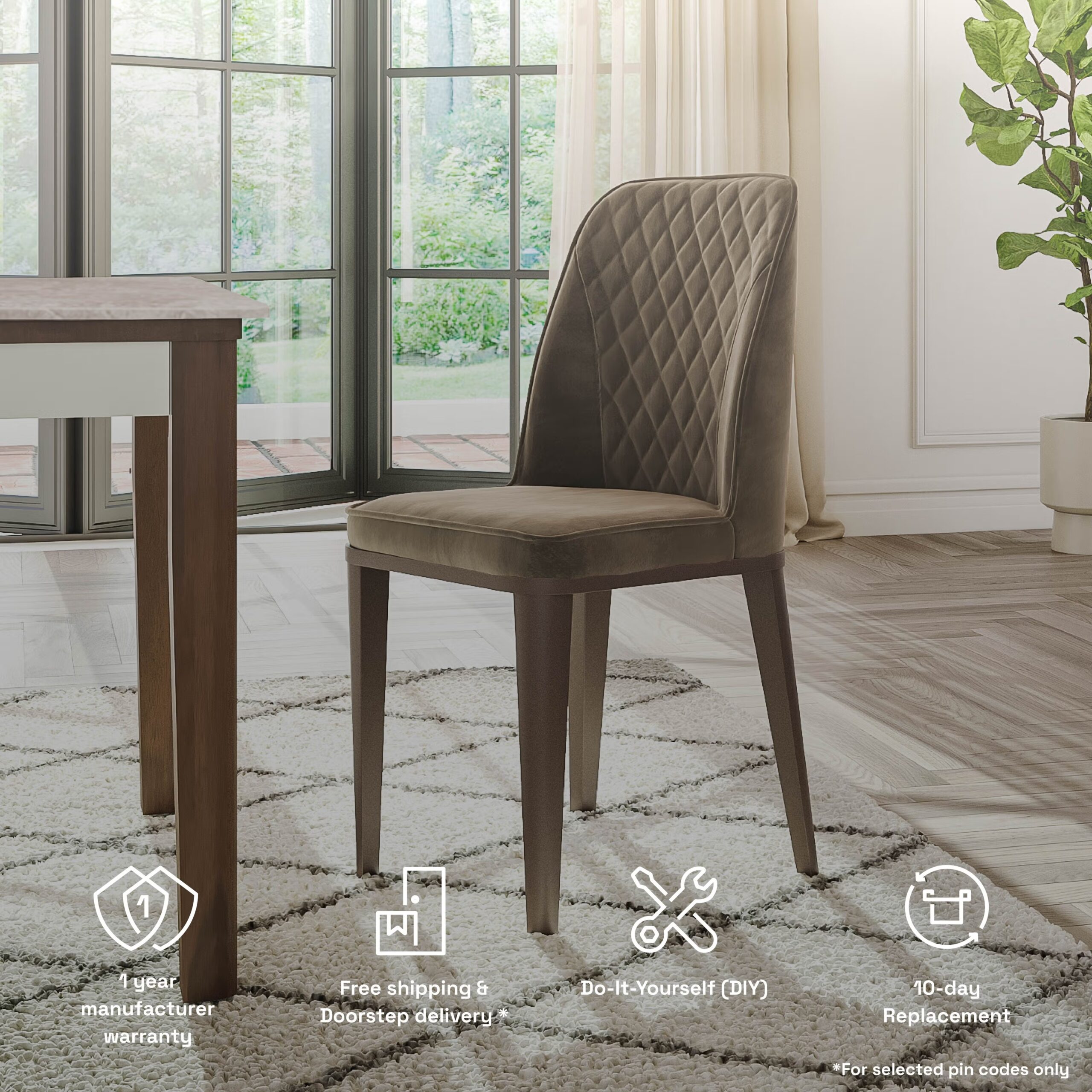 Metal Dining Chair in Stone Finish – Modern & Durable Seating | Swani Furniture - Image 3