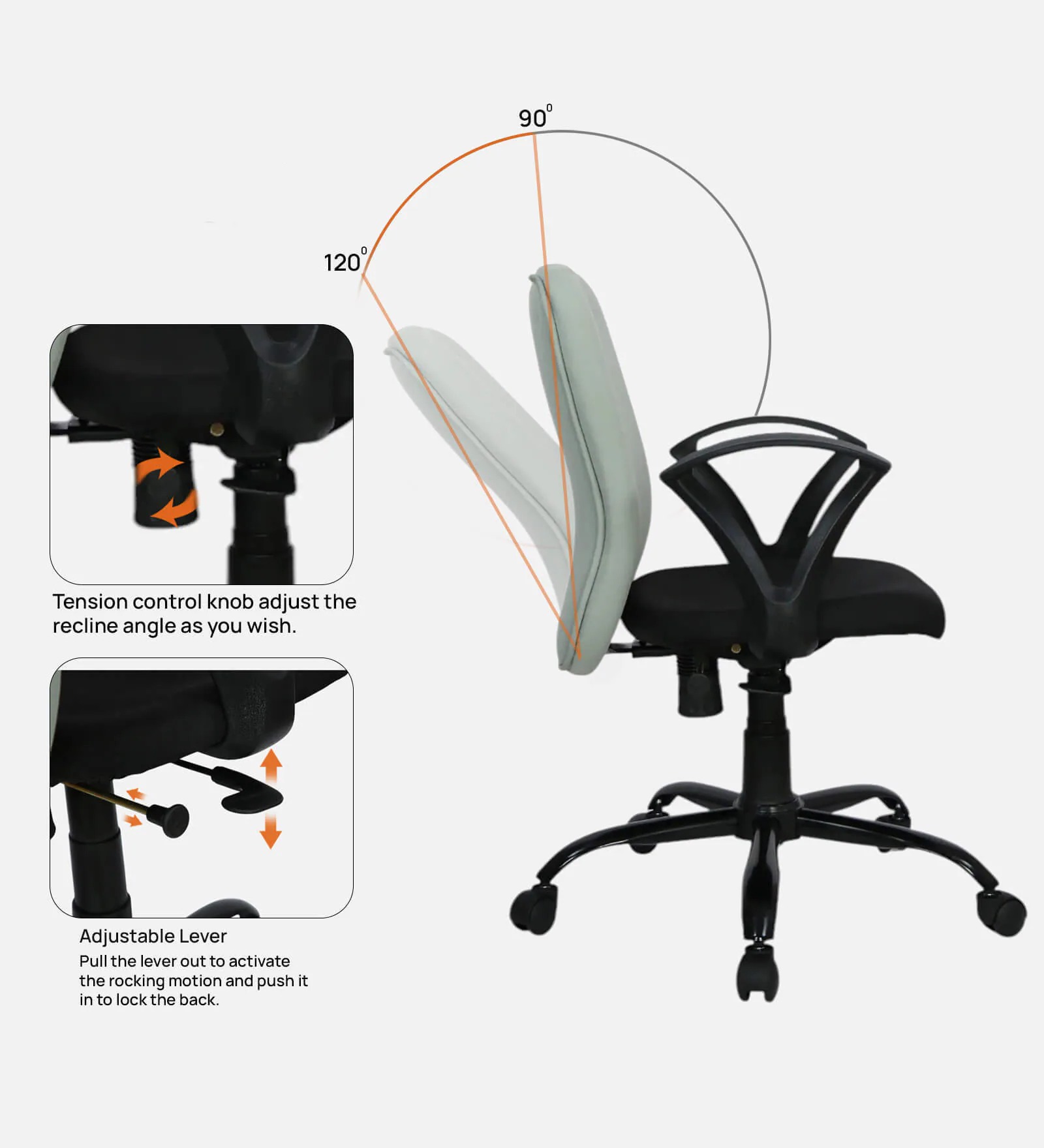Mid Back Ergonomic Office Chair with Tilt Lock – Black & Grey | Swani Furniture - Image 2