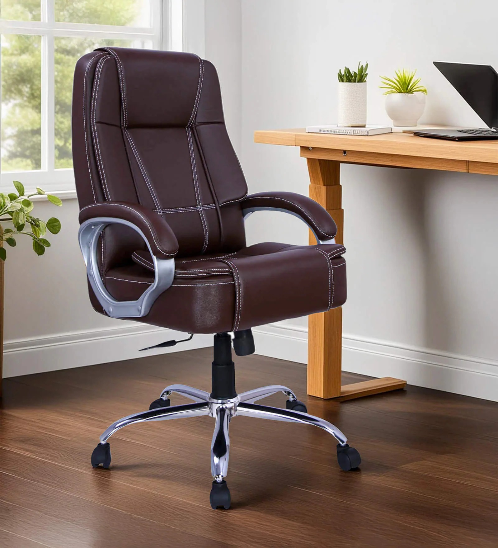 High Back Leatherette Executive Chair in Brown – Ergonomic Office Chair | Swani Furniture