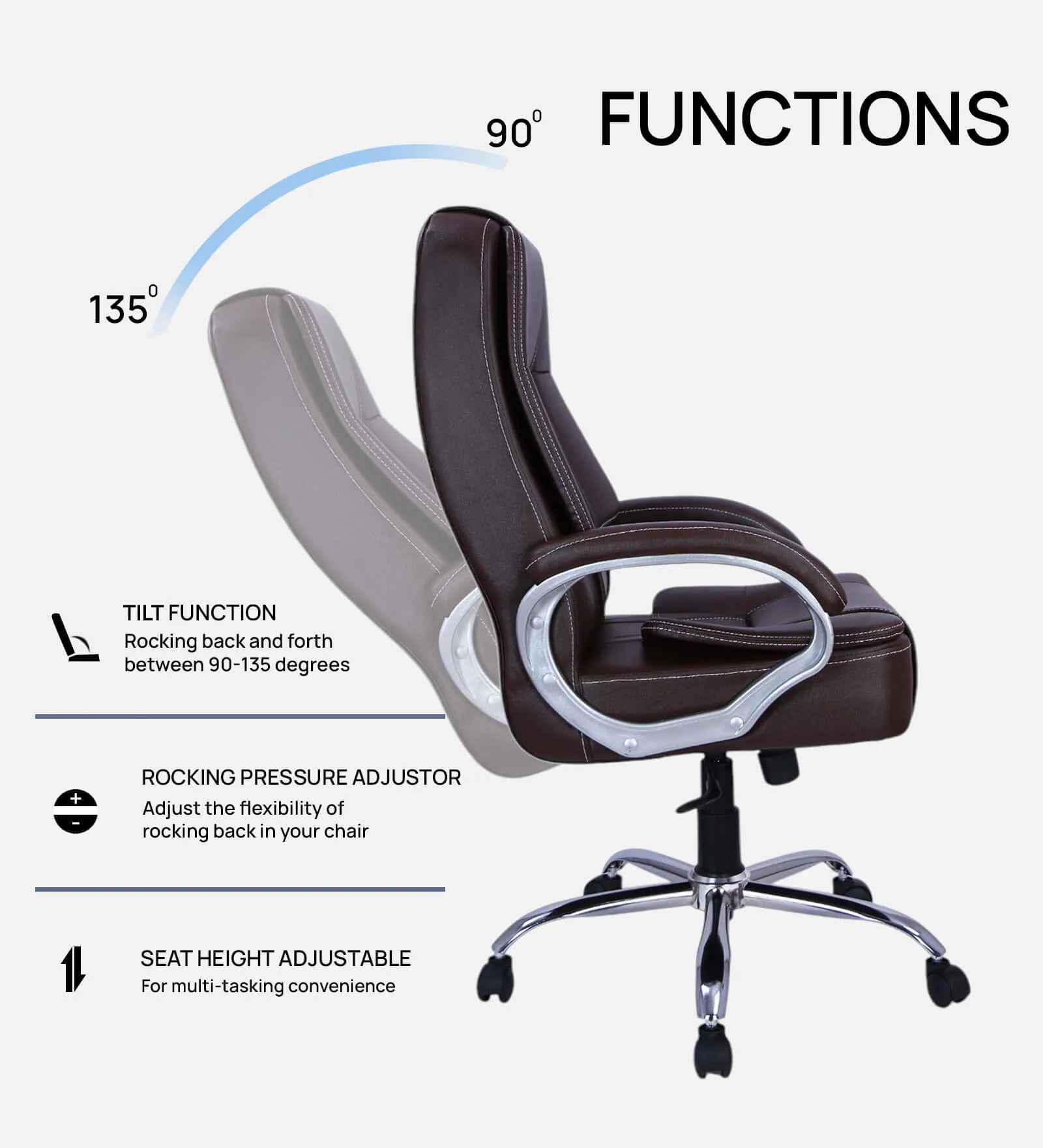 High Back Leatherette Executive Chair in Brown – Ergonomic Office Chair | Swani Furniture - Image 4