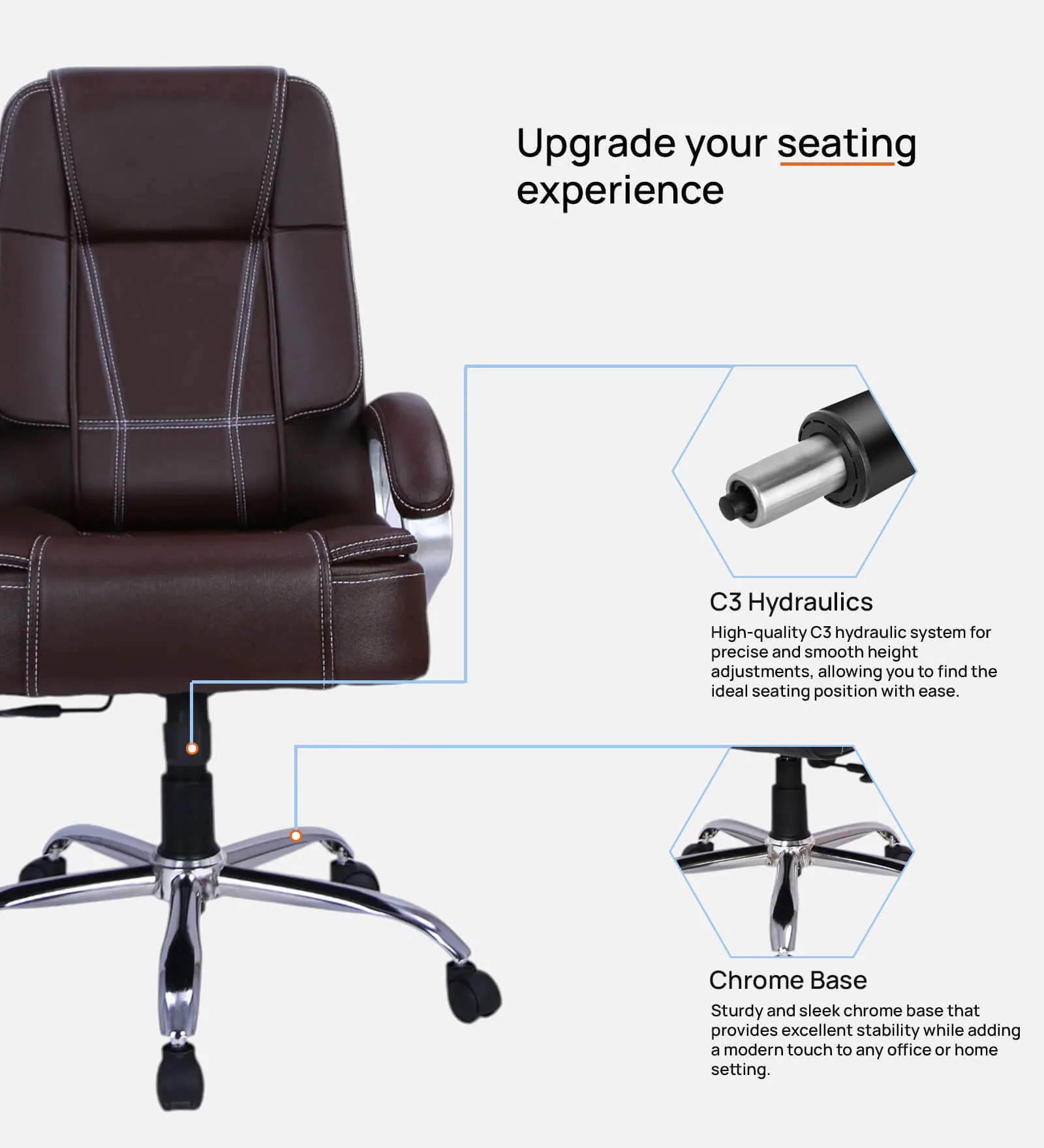 High Back Leatherette Executive Chair in Brown – Ergonomic Office Chair | Swani Furniture - Image 5